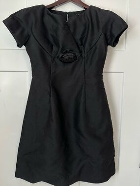 Vintage Leslie Fay Black Cap-Sleeve Mini Dress with Rosette